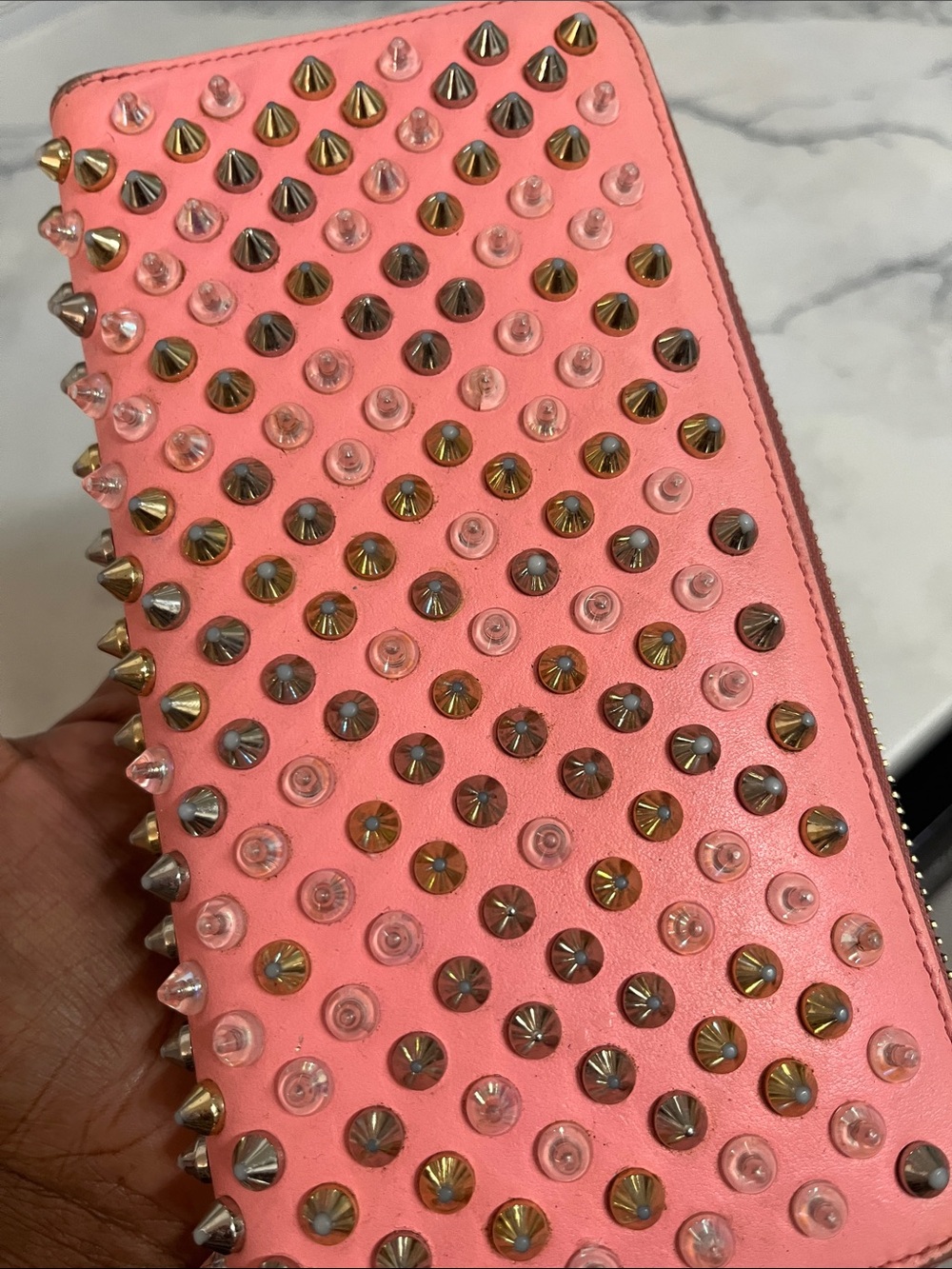 Christian Louboutin Pink Studded Zip Wallet - Picture 6 of 10